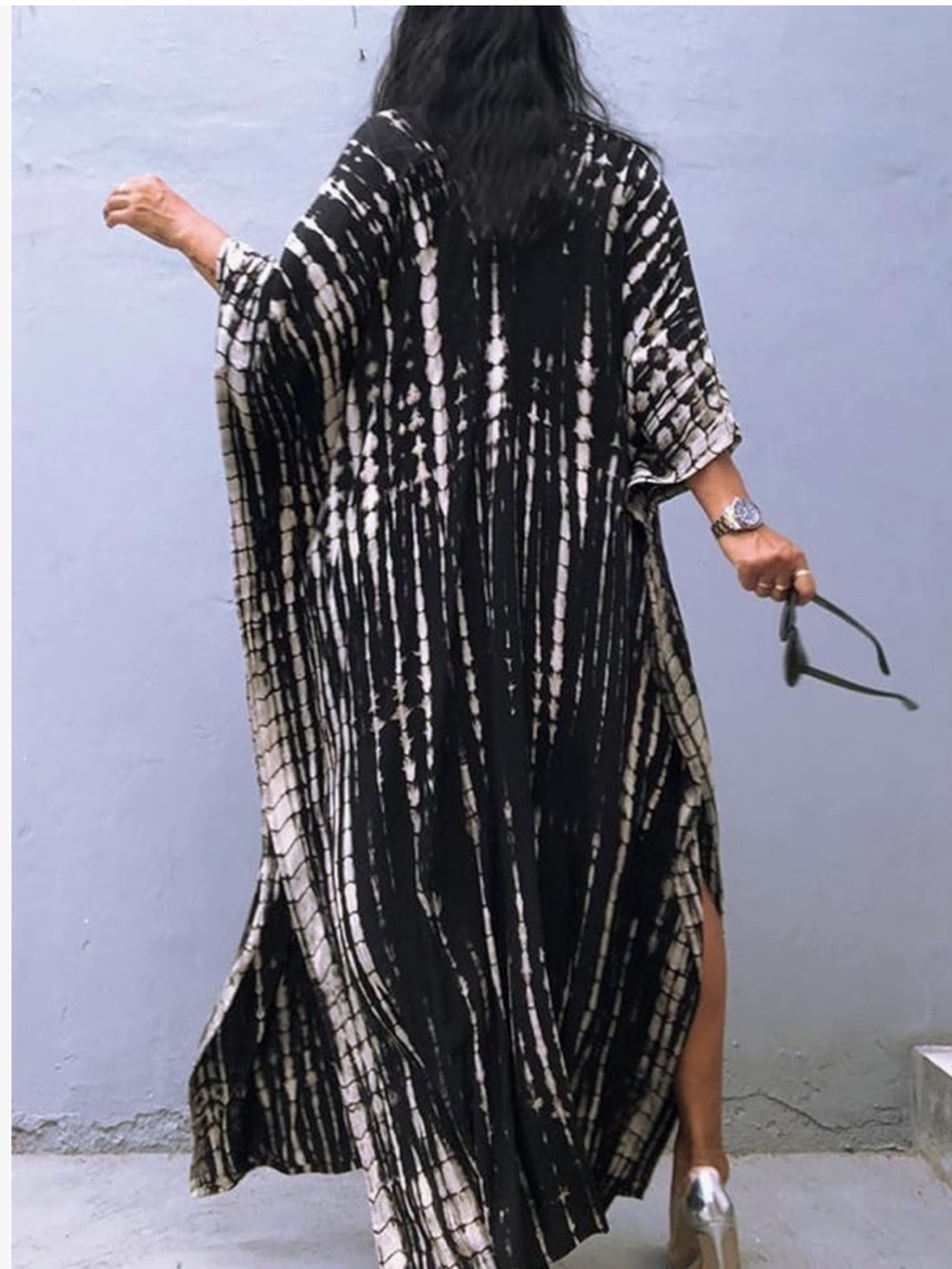 Oversized moo moo boho Tie-Dye Black & White Maxi Dress